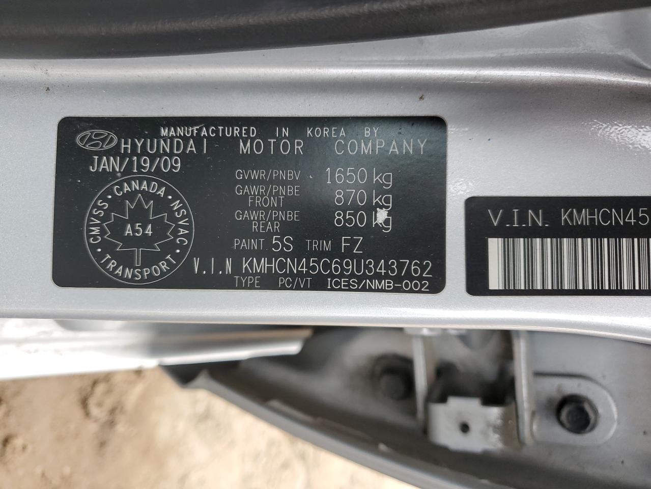 KMHCN45C69U343762 2009 Hyundai Accent Gls