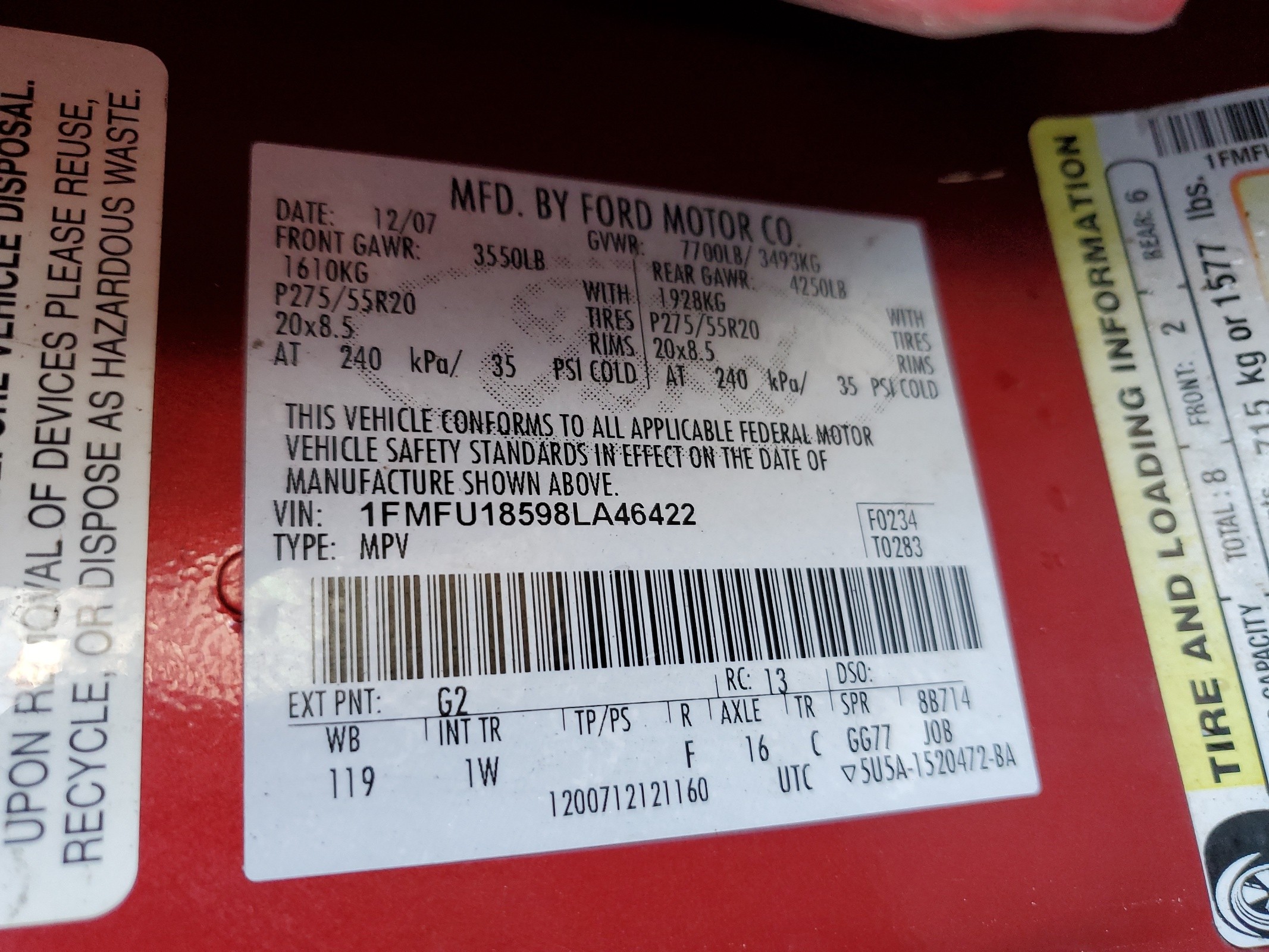 1FMFU18598LA46422 2008 Ford Expedition Eddie Bauer