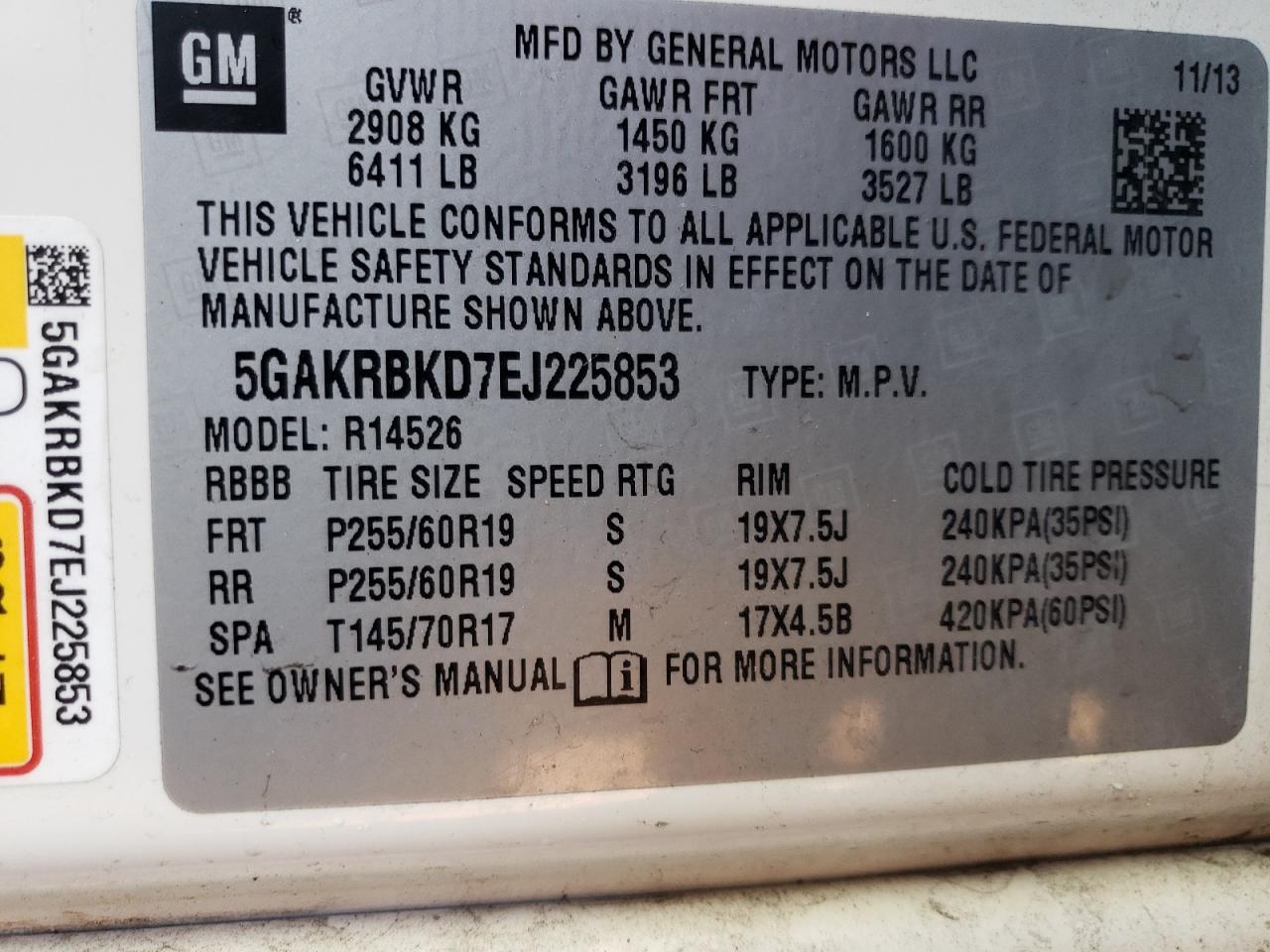 2014 Buick Enclave VIN: 5GAKRBKD7EJ225853 Lot: 42638184