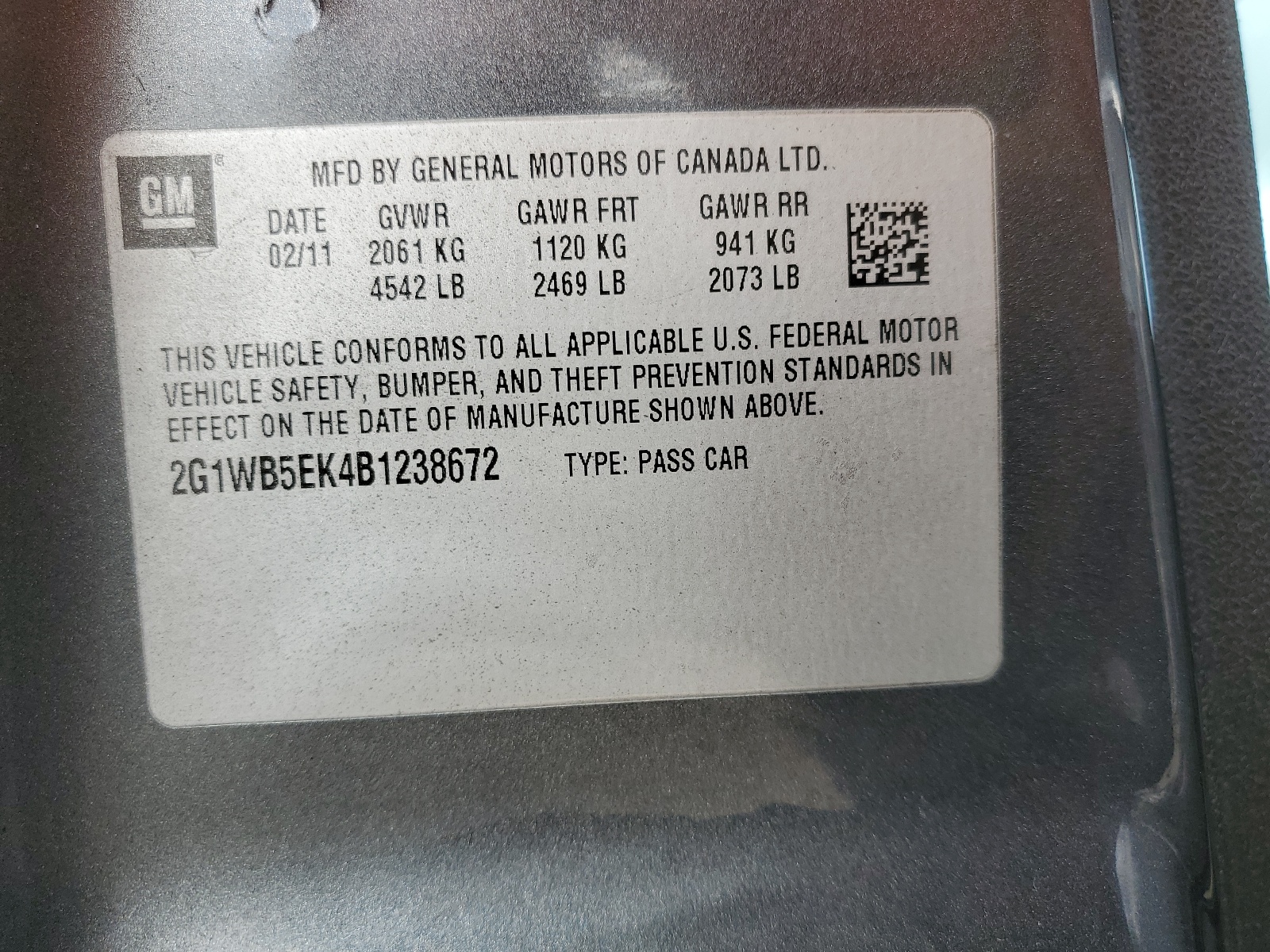 2G1WB5EK4B1238672 2011 Chevrolet Impala Lt