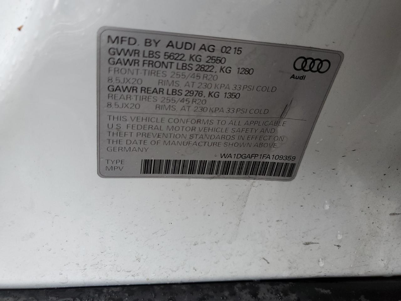 WA1DGAFP1FA109359 2015 Audi Q5 Premium Plus