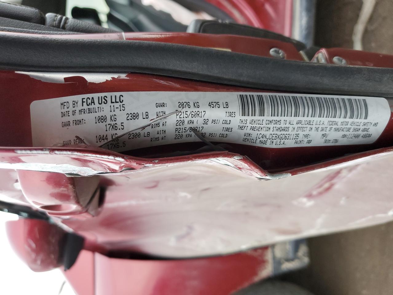 2016 Jeep Compass Latitude VIN: 1C4NJDEBXGD631135 Lot: 41852194