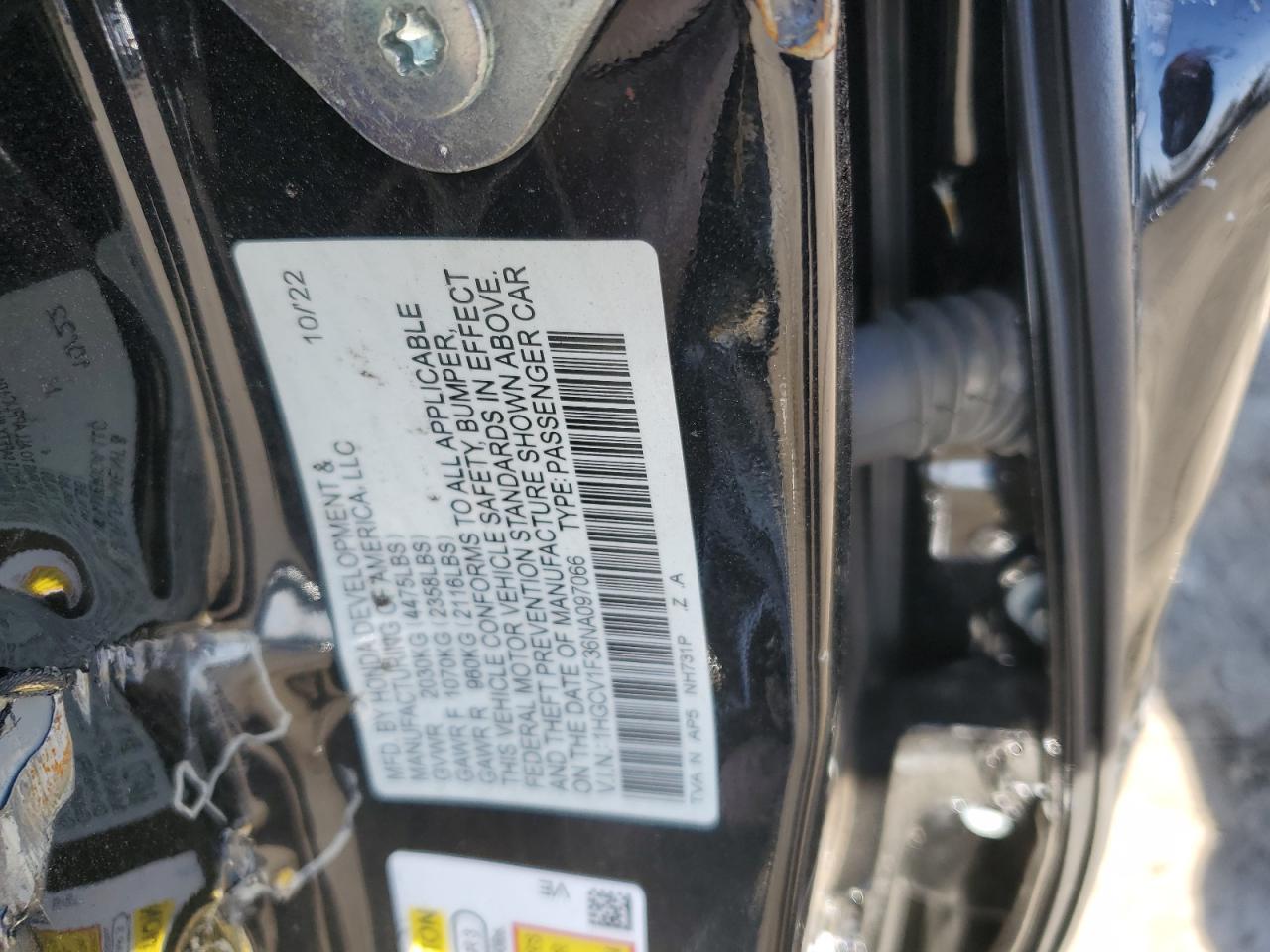 2022 Honda Accord Sport VIN: 1HGCV1F36NA097066 Lot: 42906534