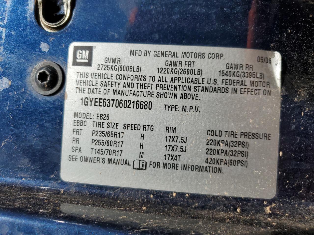 2006 Cadillac Srx VIN: 1GYEE637060216680 Lot: 40821504