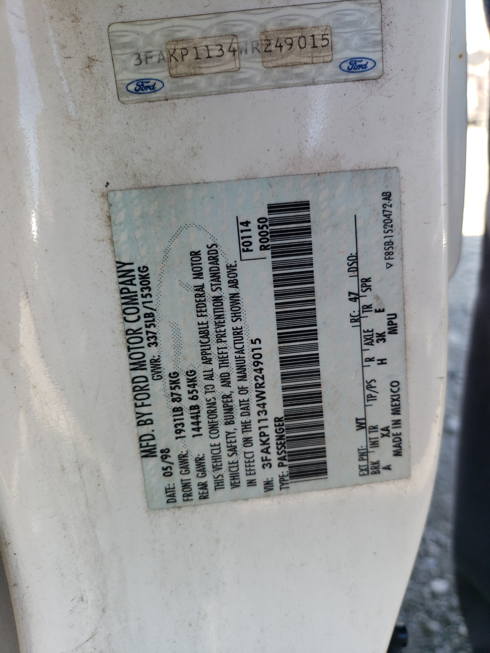 3FAKP1134WR249015 1998 Ford Escort Zx2