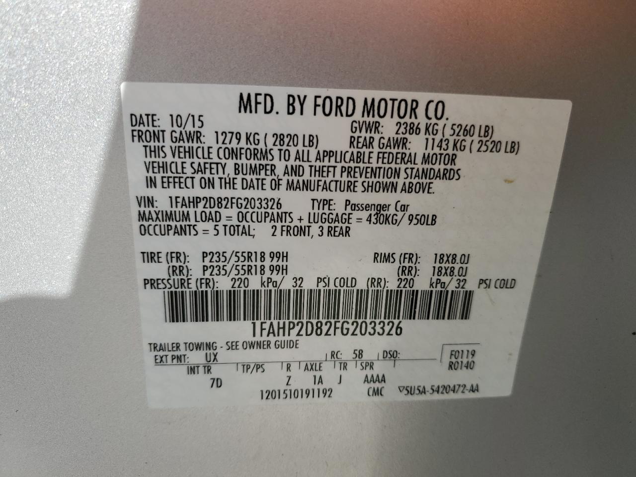 1FAHP2D82FG203326 2015 Ford Taurus Se