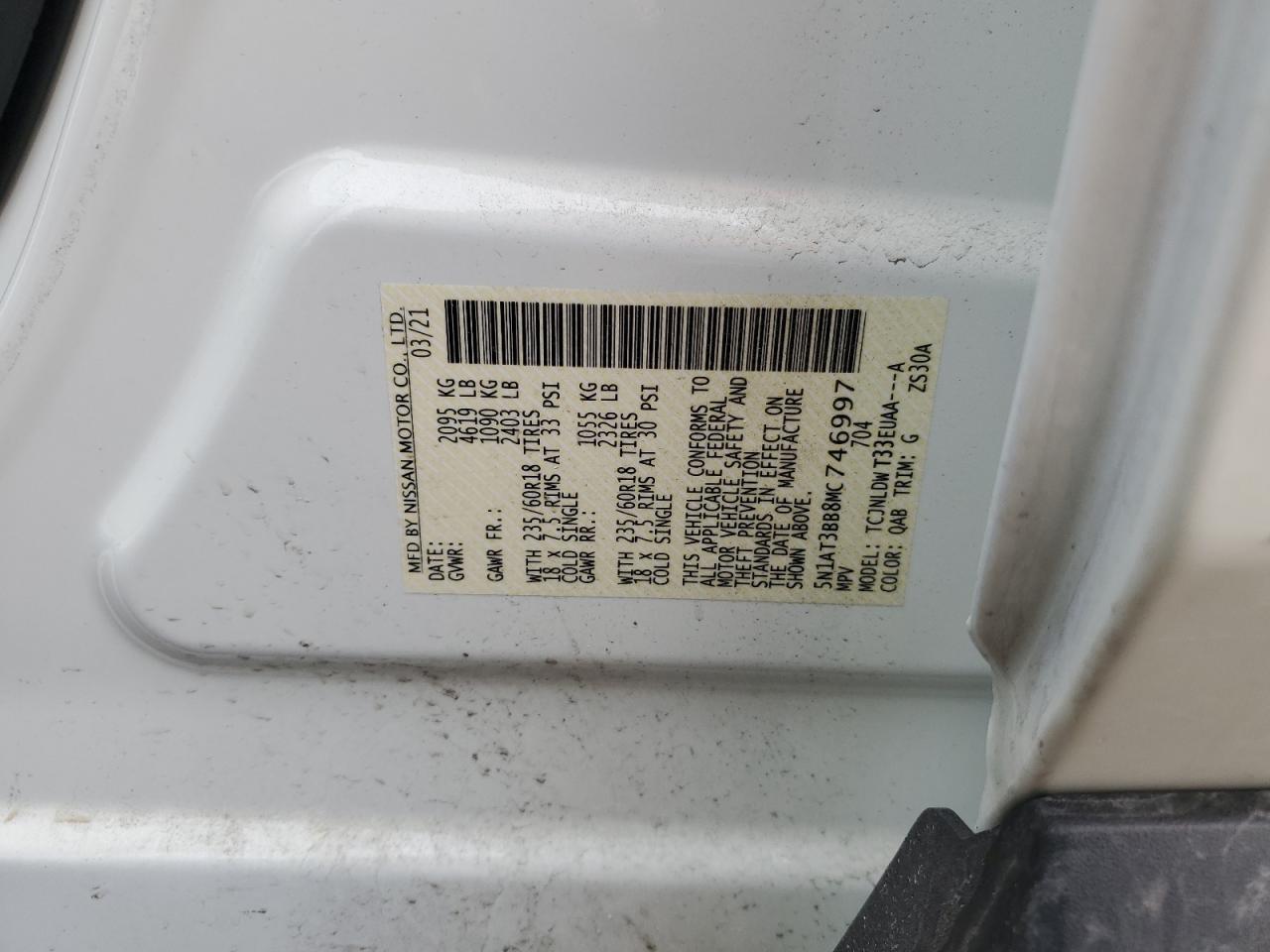5N1AT3BB8MC746997 NISSAN ROGUE 2021