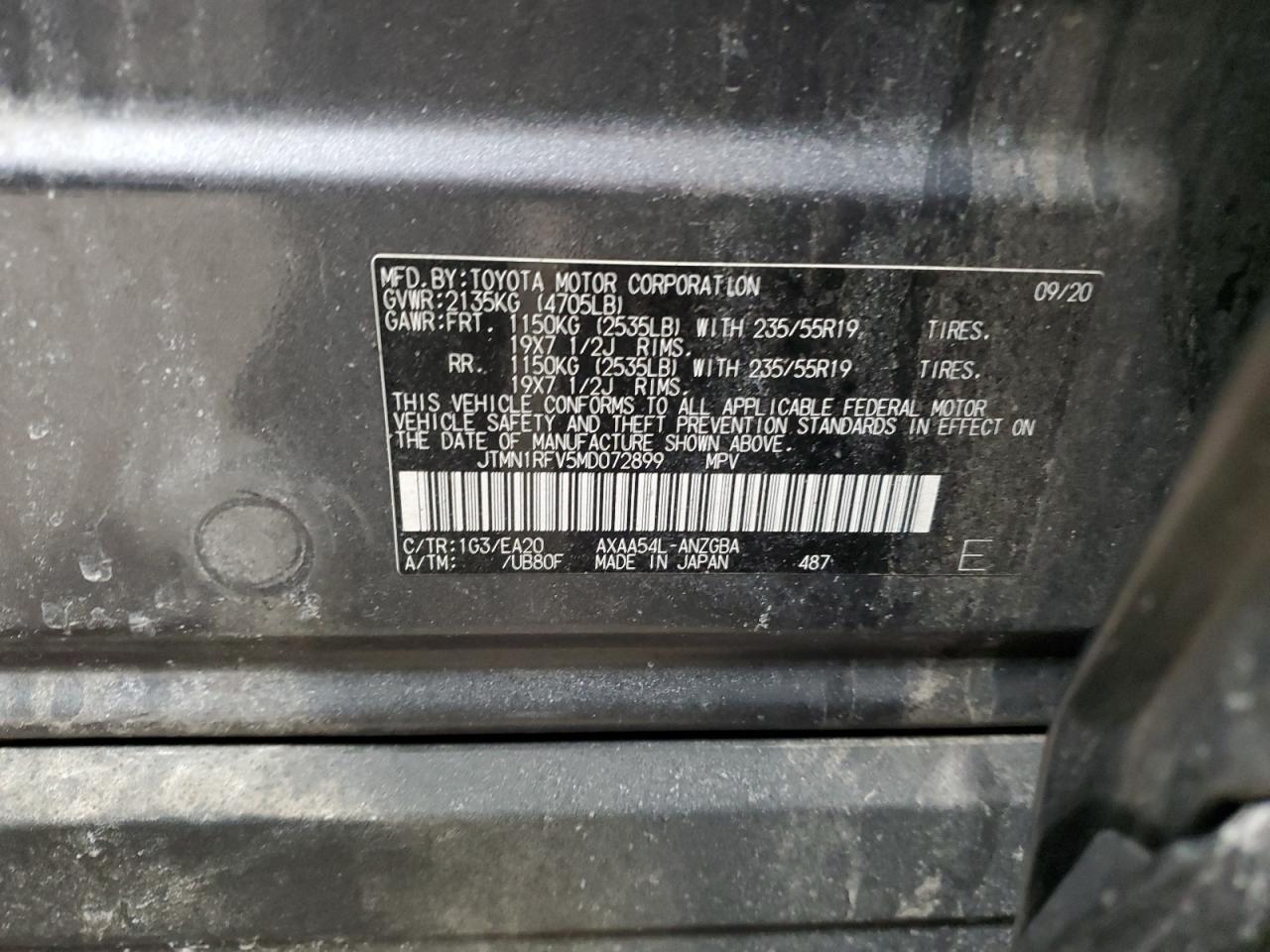 JTMN1RFV5MD072899 TOYOTA RAV4 2021