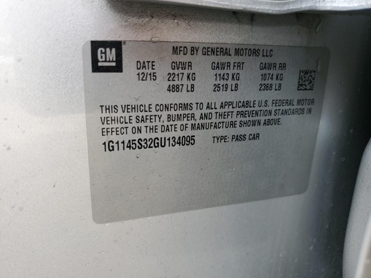 1G1145S32GU134095 CHEVROLET IMPALA 2016