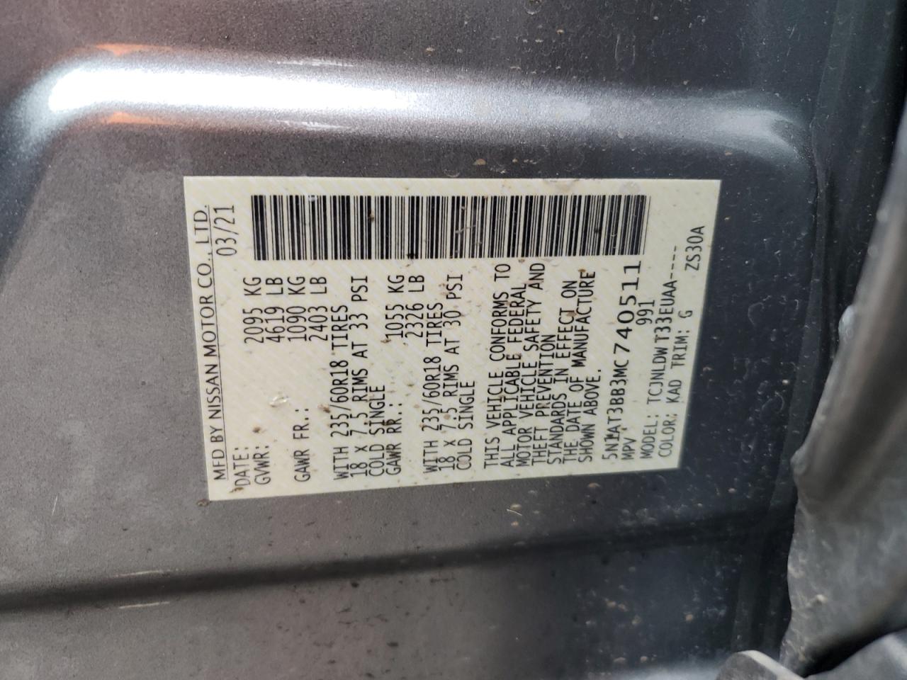5N1AT3BB3MC740511 NISSAN ROGUE 2021