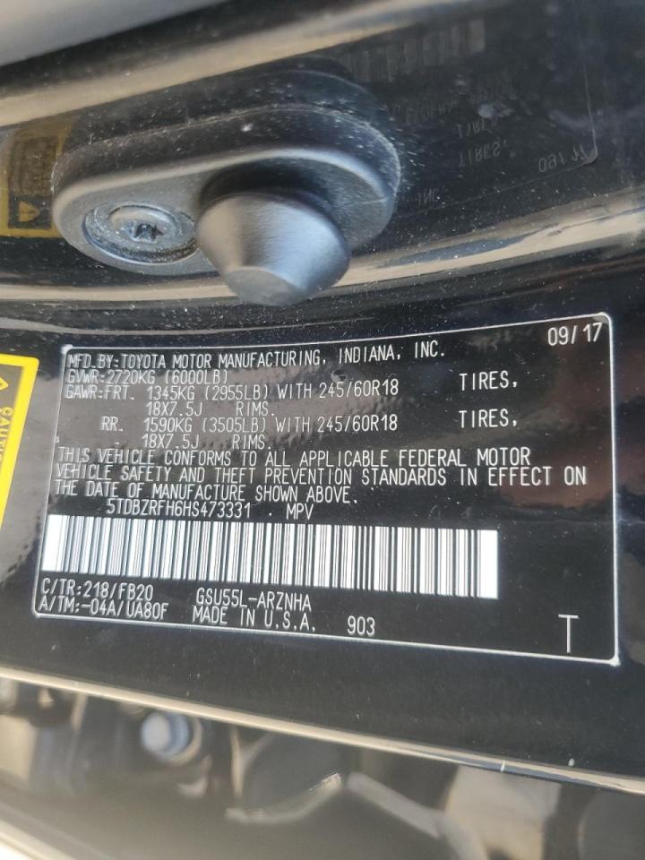 5TDBZRFH6HS473331 TOYOTA HIGHLANDER 2017