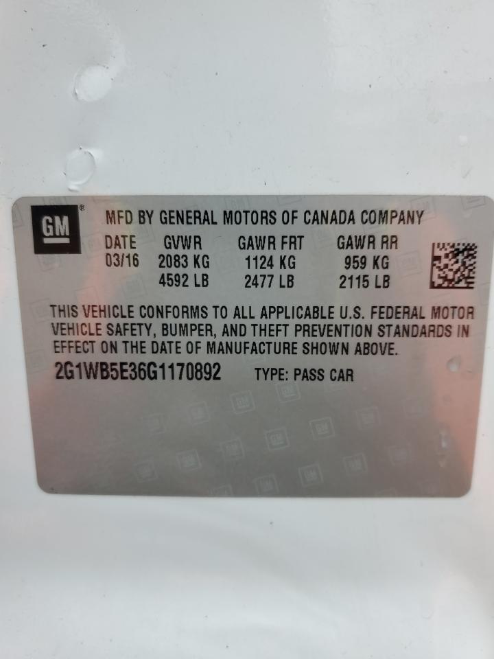 2G1WB5E36G1170892 CHEVROLET IMPALA 2016