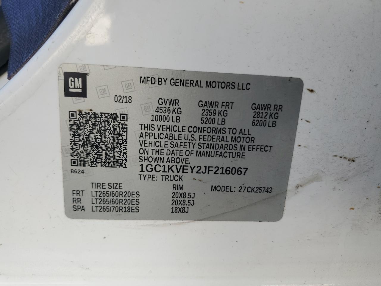 1GC1KVEY2JF216067 CHEVROLET ALL Models 2018