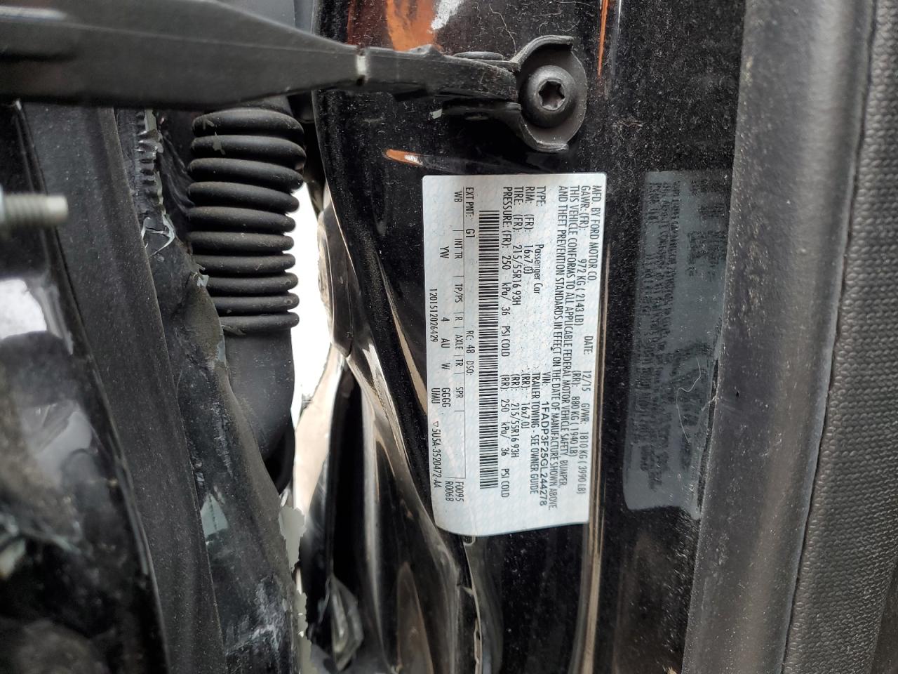 1FADP3F25GL244278 FORD FOCUS 2016