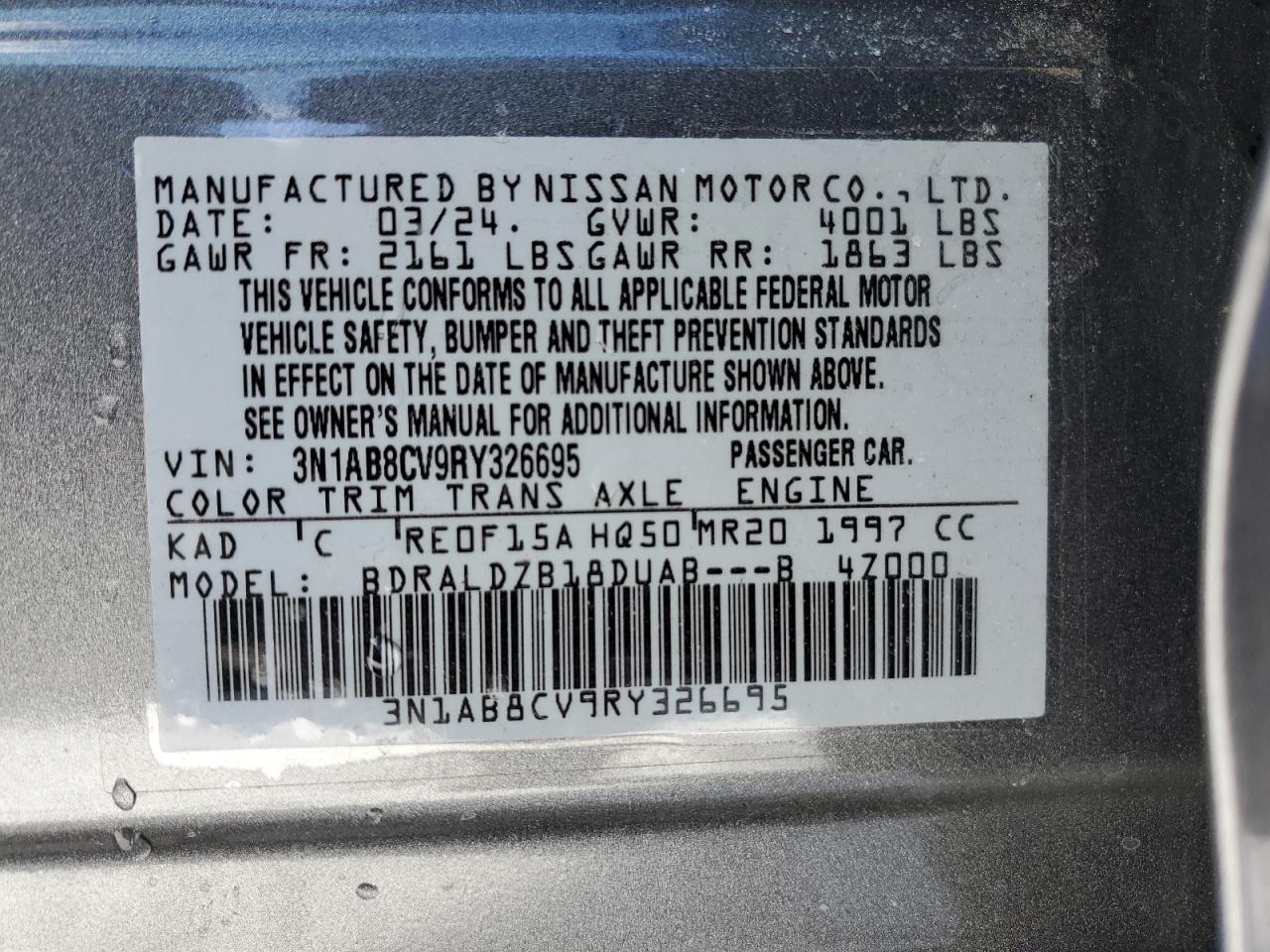 3N1AB8CV9RY326695 NISSAN SENTRA 2024