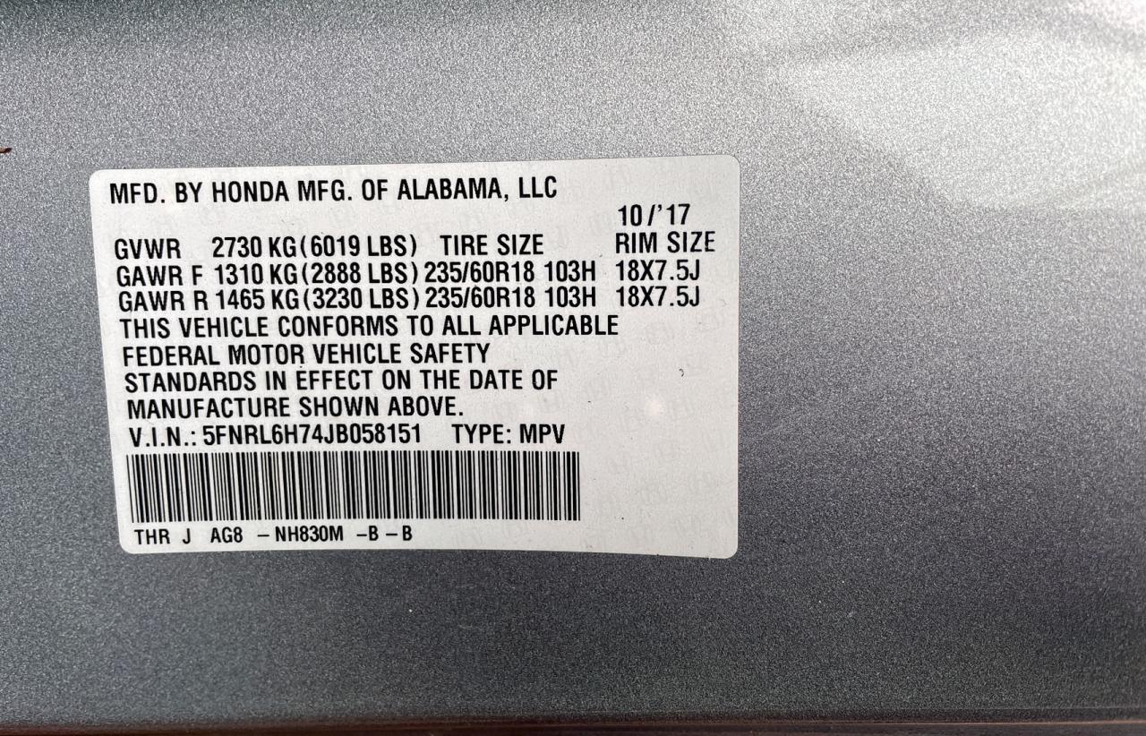 5FNRL6H74JB058151 HONDA All Models 2018