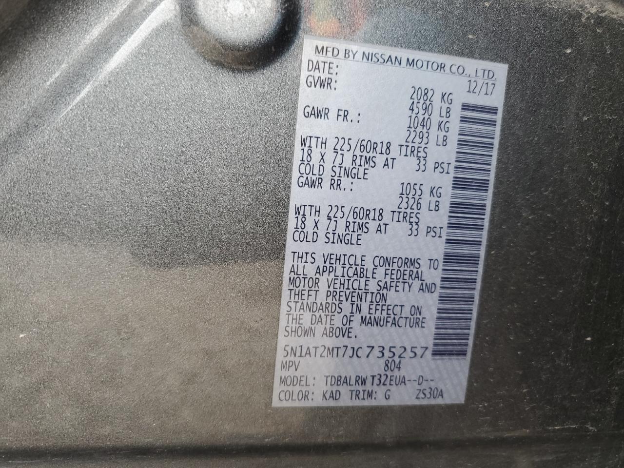 5N1AT2MT7JC735257 NISSAN ROGUE 2018