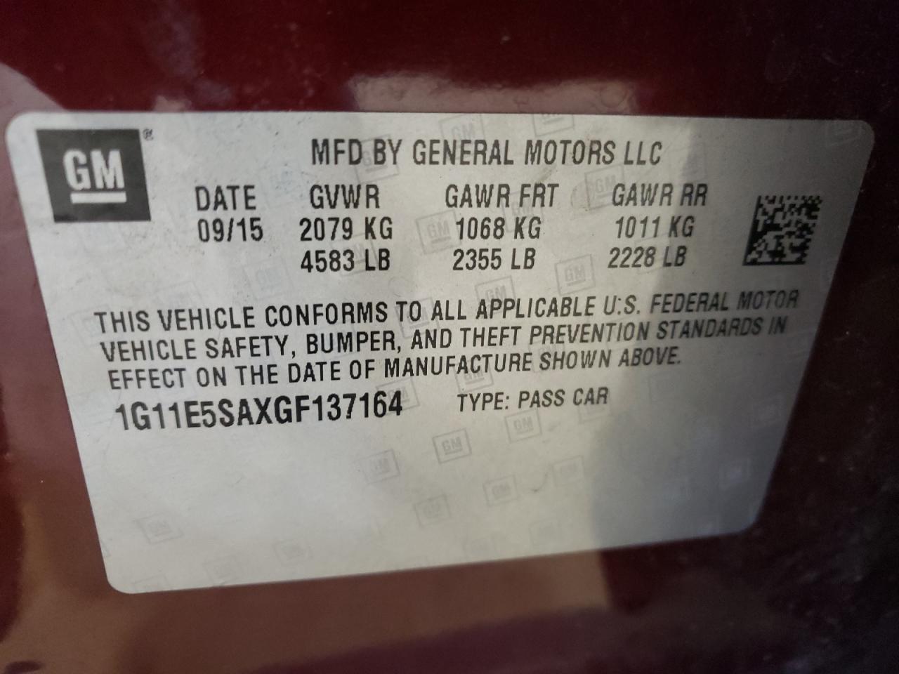 1G11E5SAXGF137164 CHEVROLET MALIBU 2016
