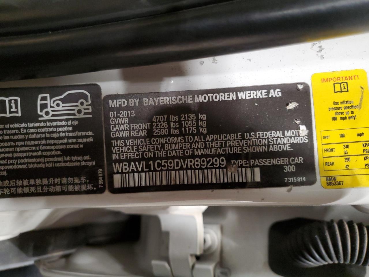 2013 BMW X1 xDrive28I VIN: WBAVL1C59DVR89299 Lot: 84300094