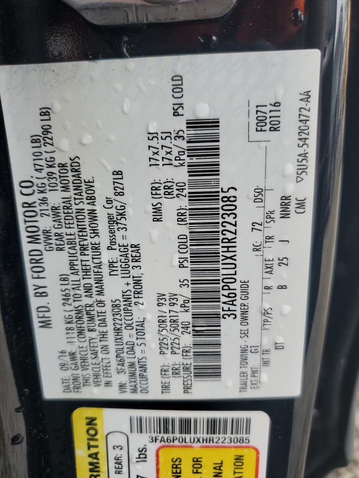 3FA6P0LUXHR223085 FORD FUSION 2017