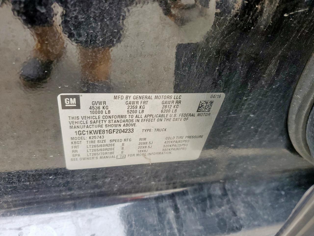 1GC1KWE81GF204233 CHEVROLET ALL Models 2016