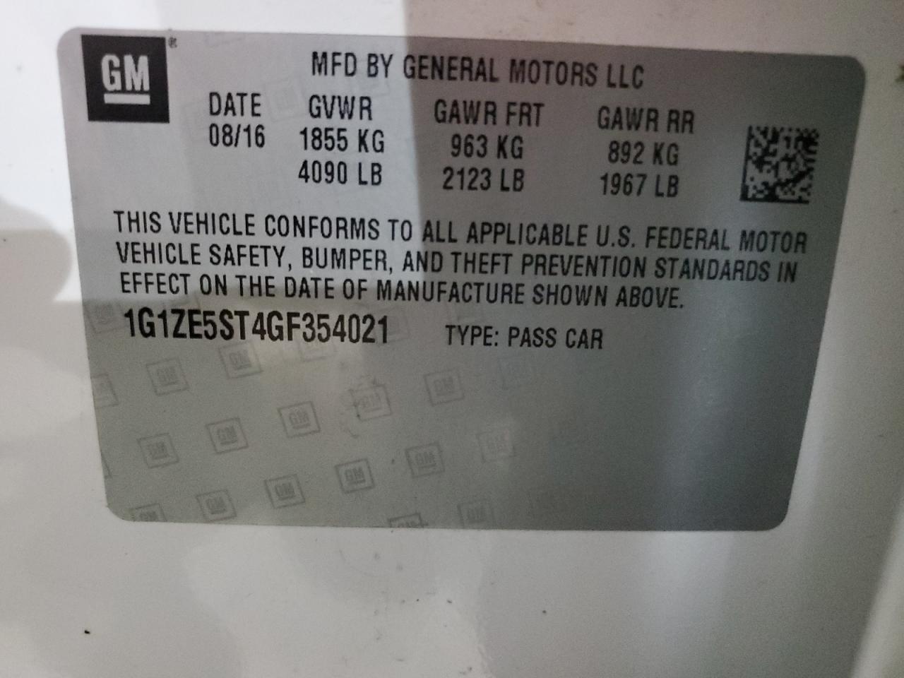 1G1ZE5ST4GF354021 CHEVROLET MALIBU 2016
