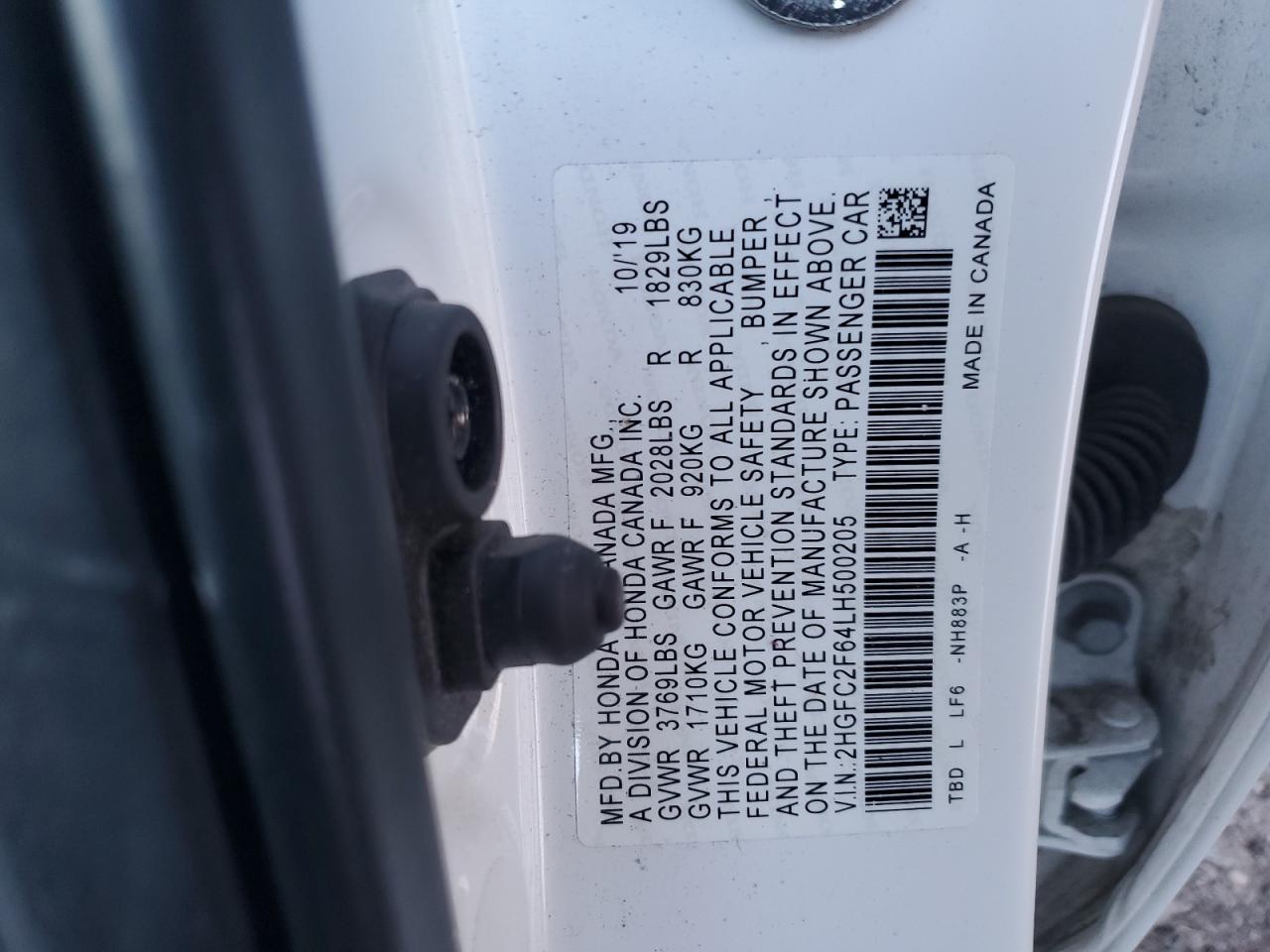 2HGFC2F64LH500205 HONDA CIVIC 2020