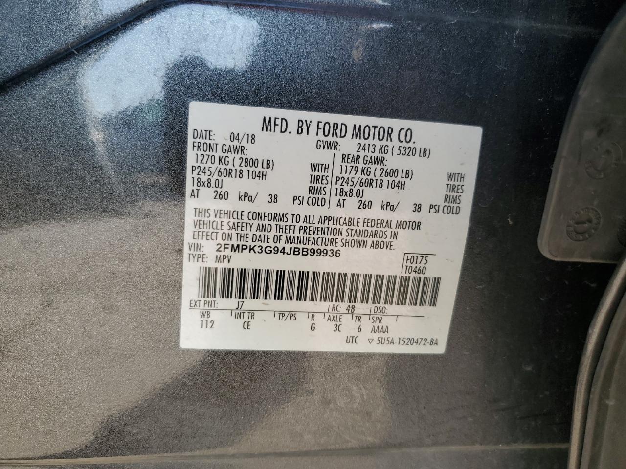 2FMPK3G94JBB99936 FORD EDGE 2018