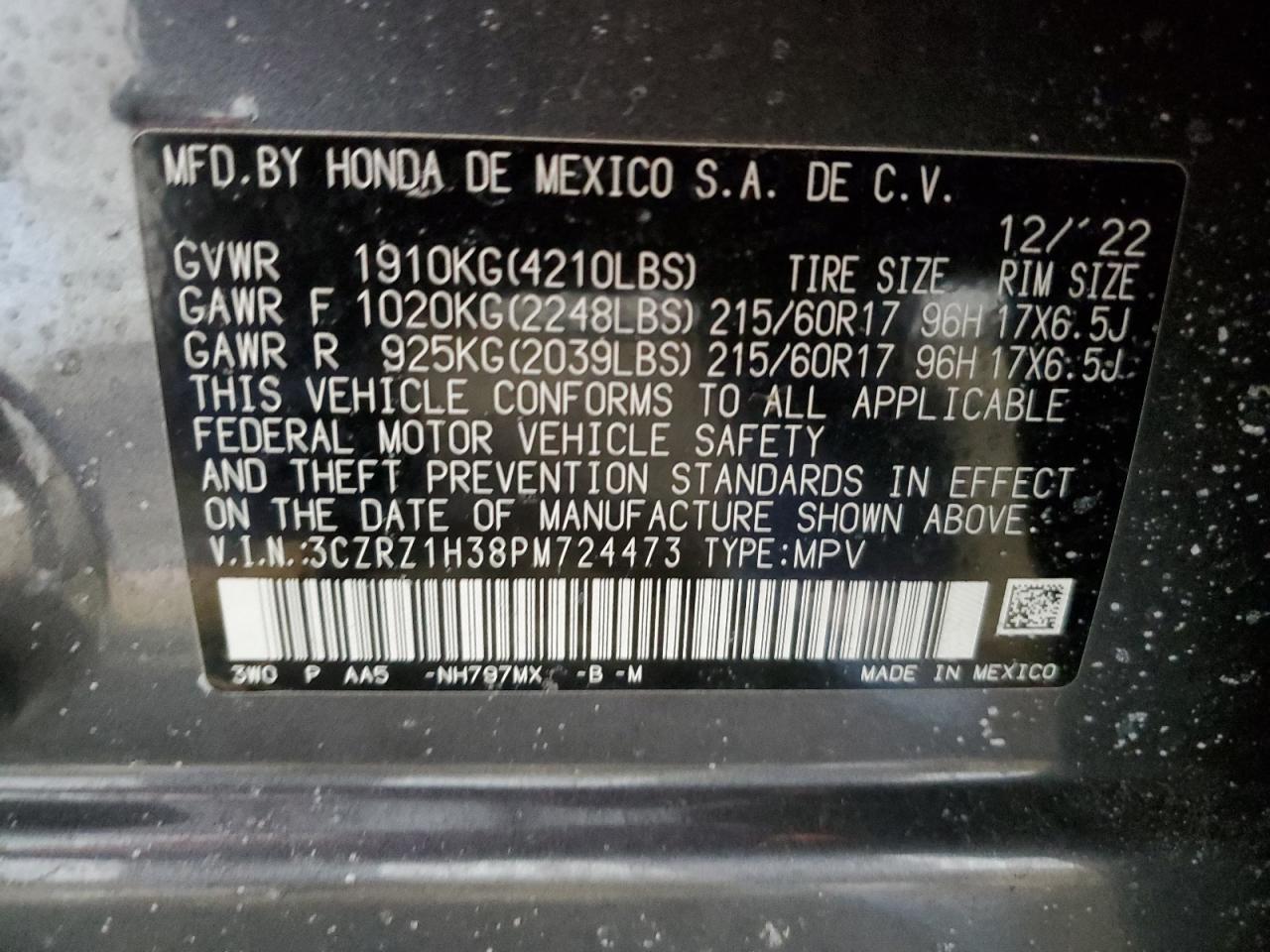 3CZRZ1H38PM724473 HONDA HR-V 2023