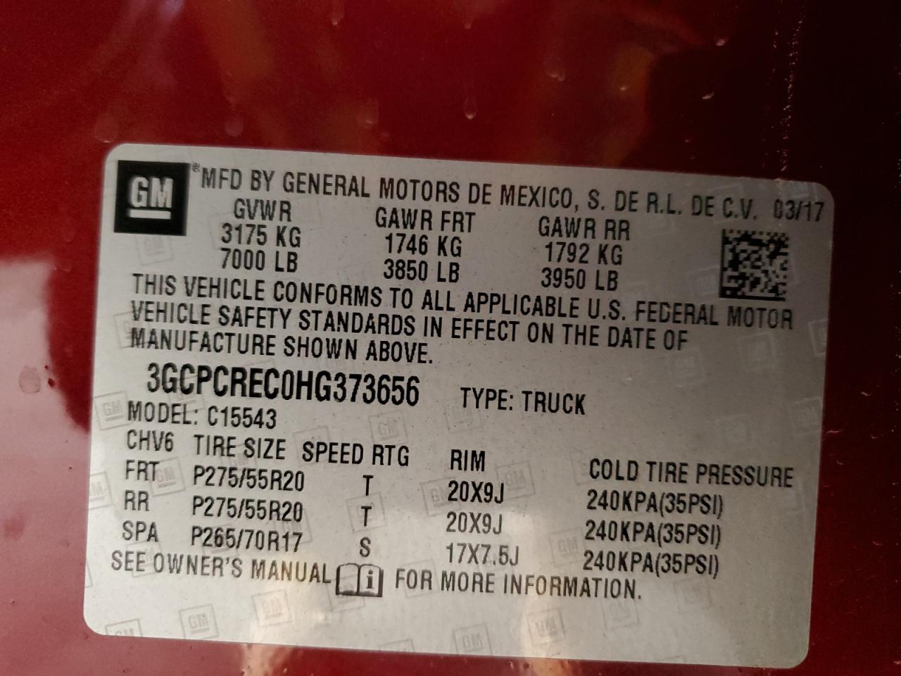 3GCPCREC0HG373656 CHEVROLET ALL Models 2017
