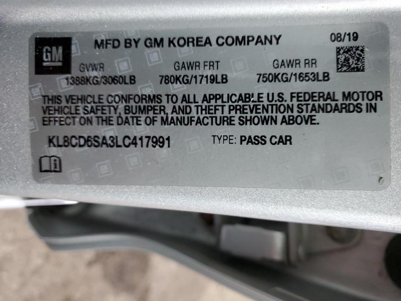 KL8CD6SA3LC417991 CHEVROLET SPARK 2020