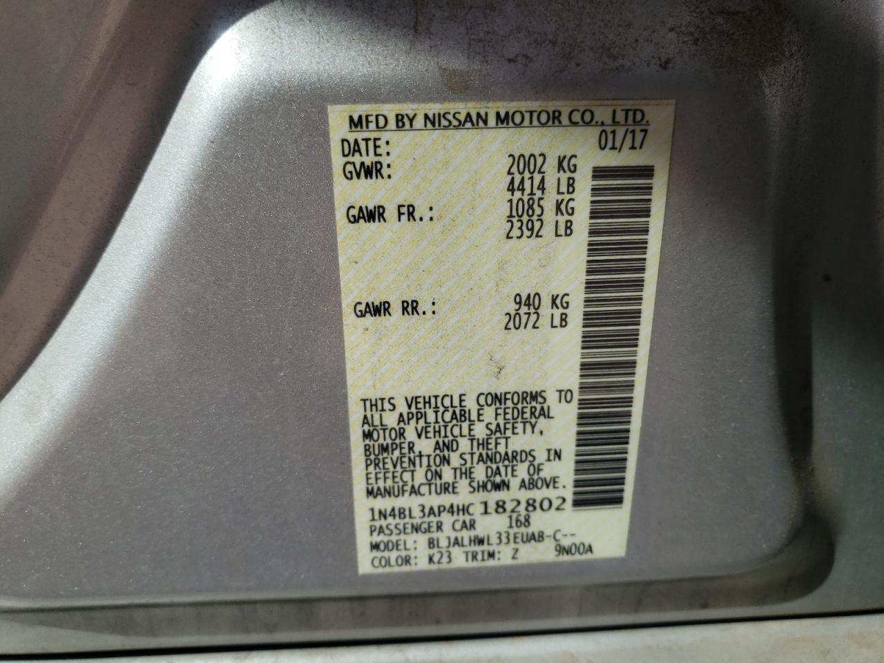 1N4BL3AP4HC182802 NISSAN ALTIMA 2017