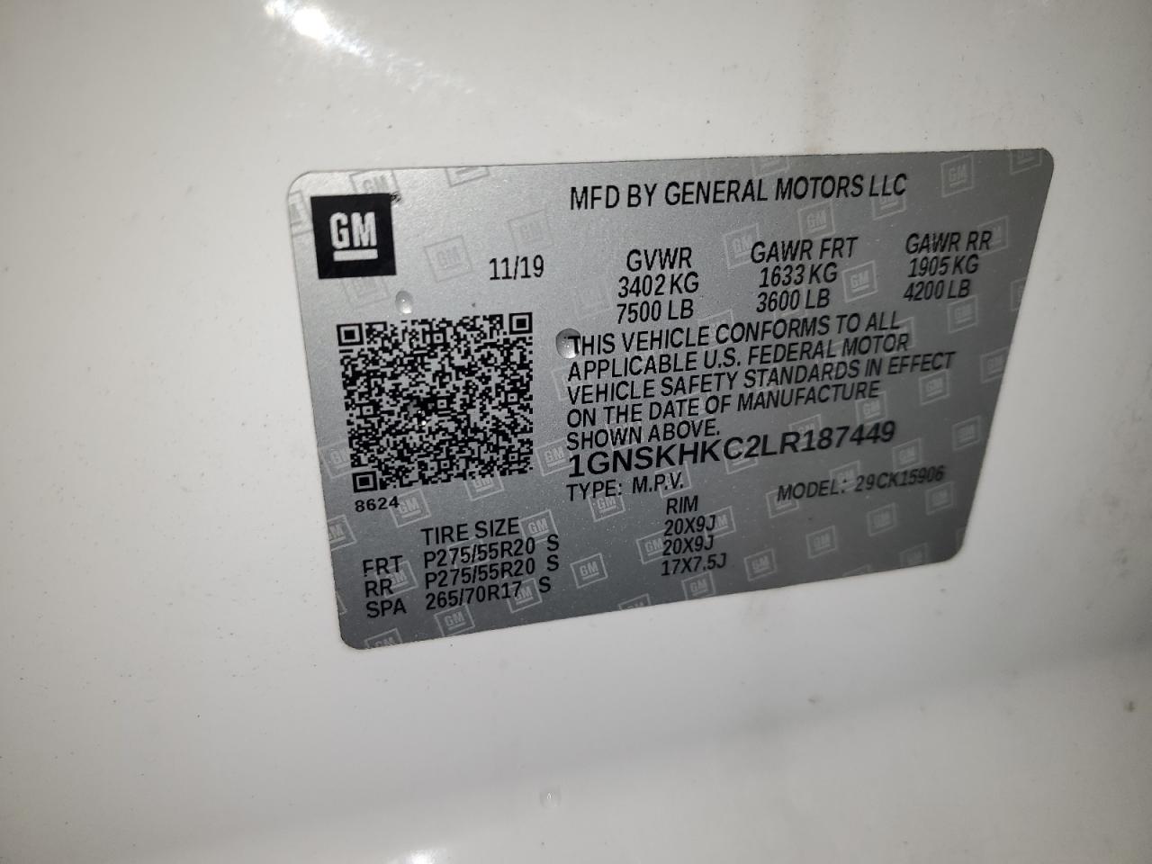 1GNSKHKC2LR187449 CHEVROLET SUBURBAN 2020
