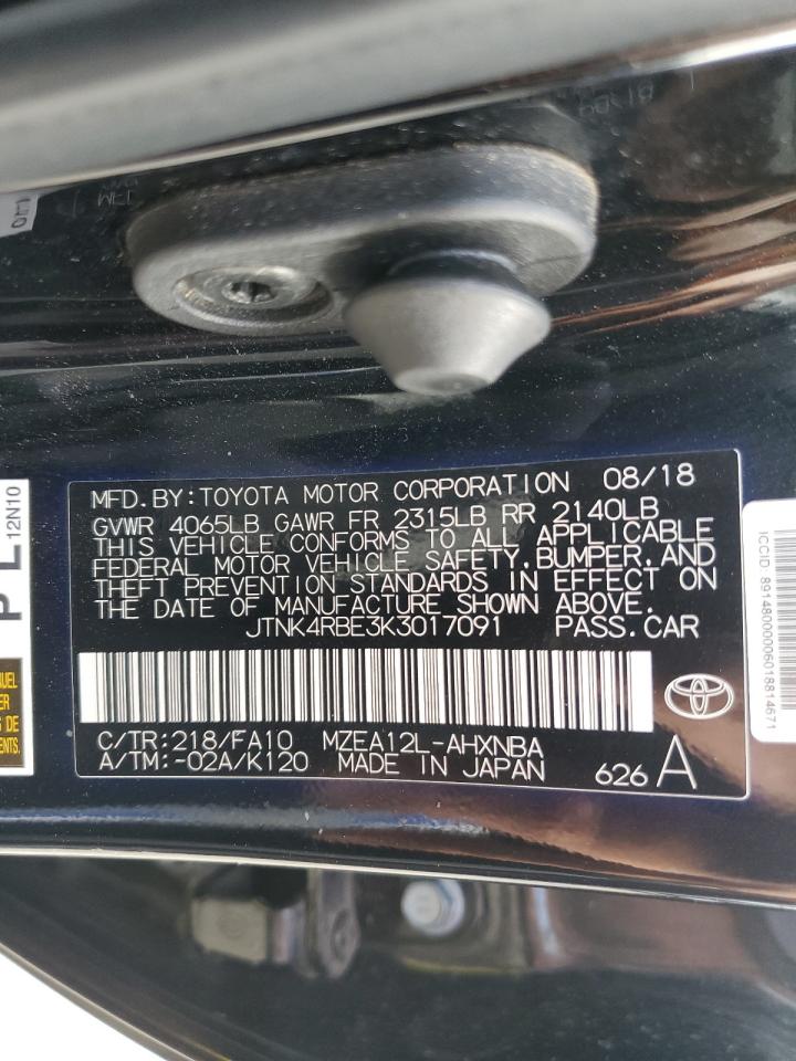 JTNK4RBE3K3017091 TOYOTA COROLLA 2019