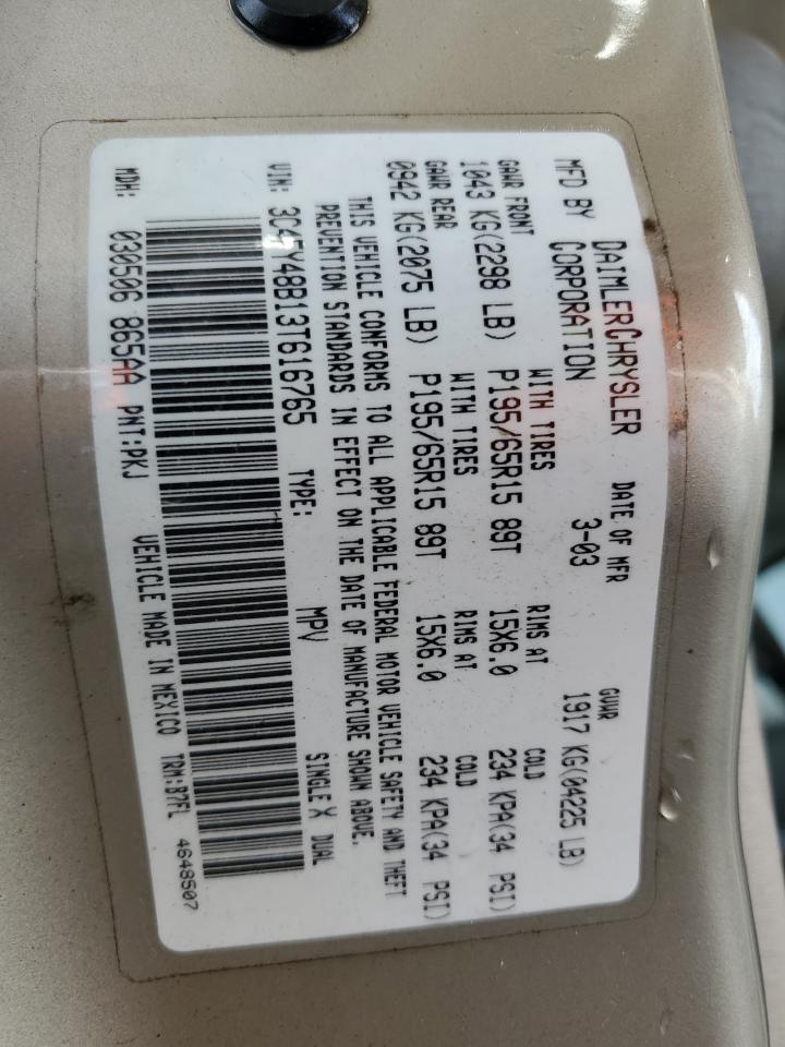 2003 Chrysler Pt Cruiser Classic VIN: 3C4FY48B13T616765 Lot: 46191135