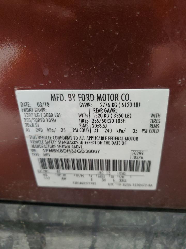 1FM5K8DH3JGB38067 FORD EXPLORER 2018