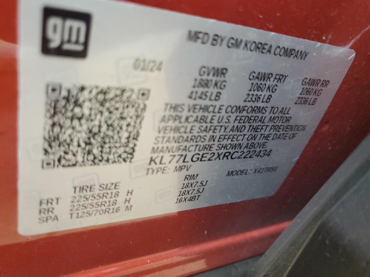 KL77LGE2XRC222434 CHEVROLET TRAX 1RS 2024