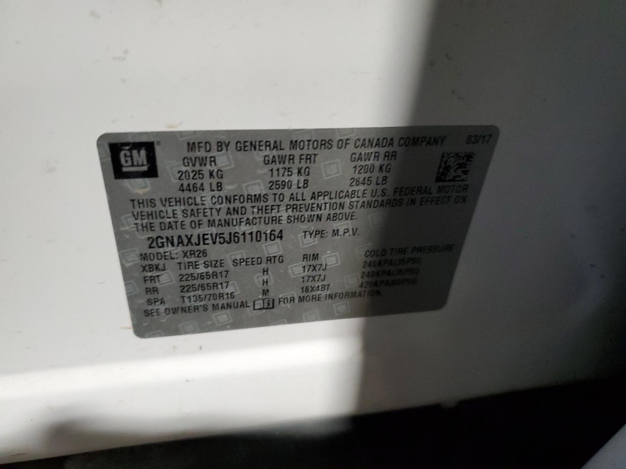 2GNAXJEV5J6110164 CHEVROLET EQUINOX 2018