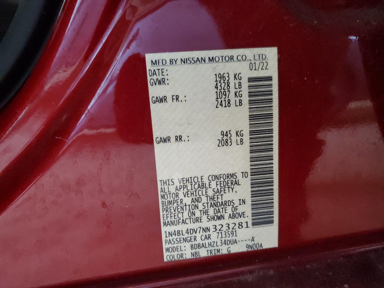 1N4BL4DV7NN323281 NISSAN ALTIMA 2022