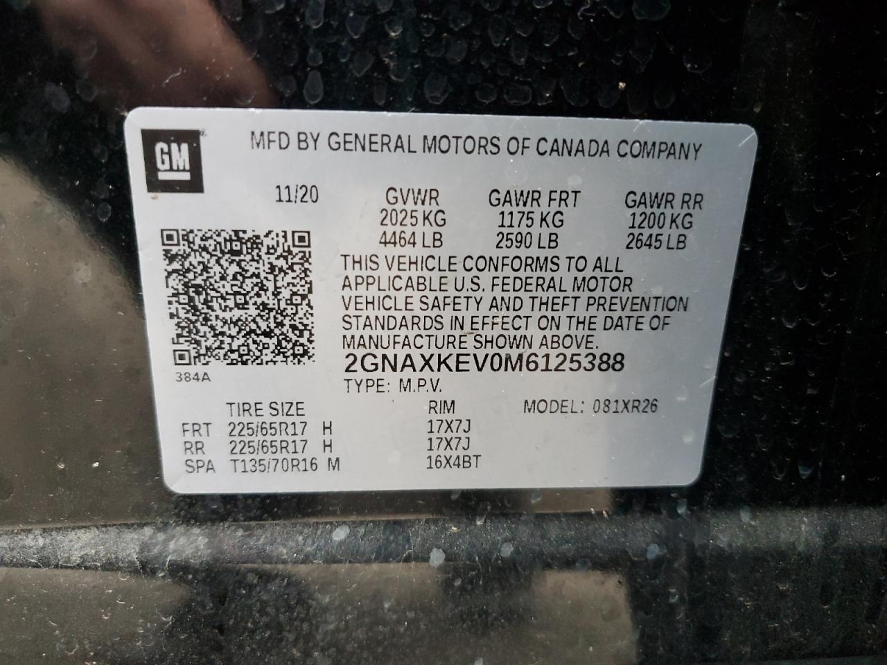 2GNAXKEV0M6125388 CHEVROLET EQUINOX 2021