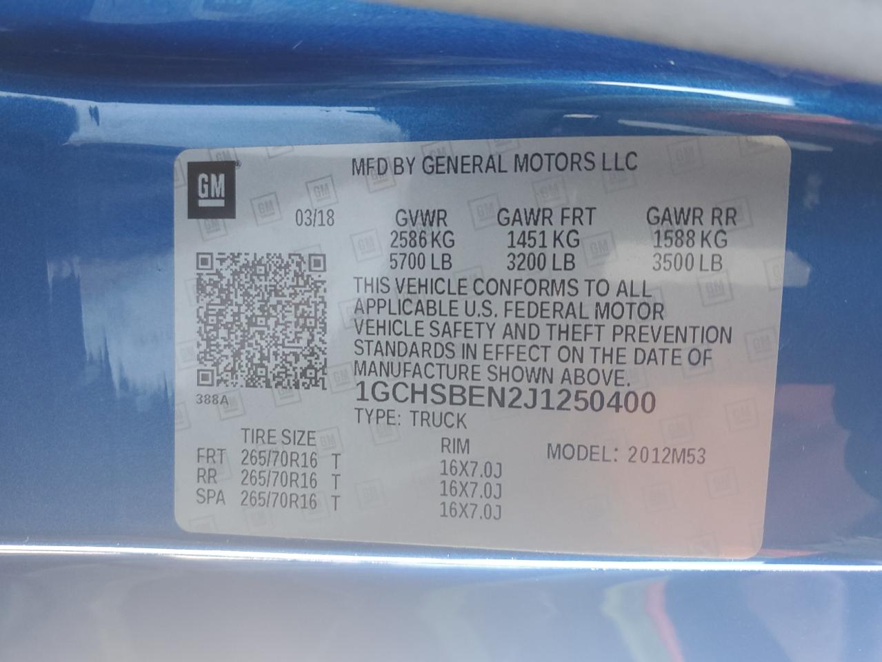 1GCHSBEN2J1250400 CHEVROLET COLORADO 2018