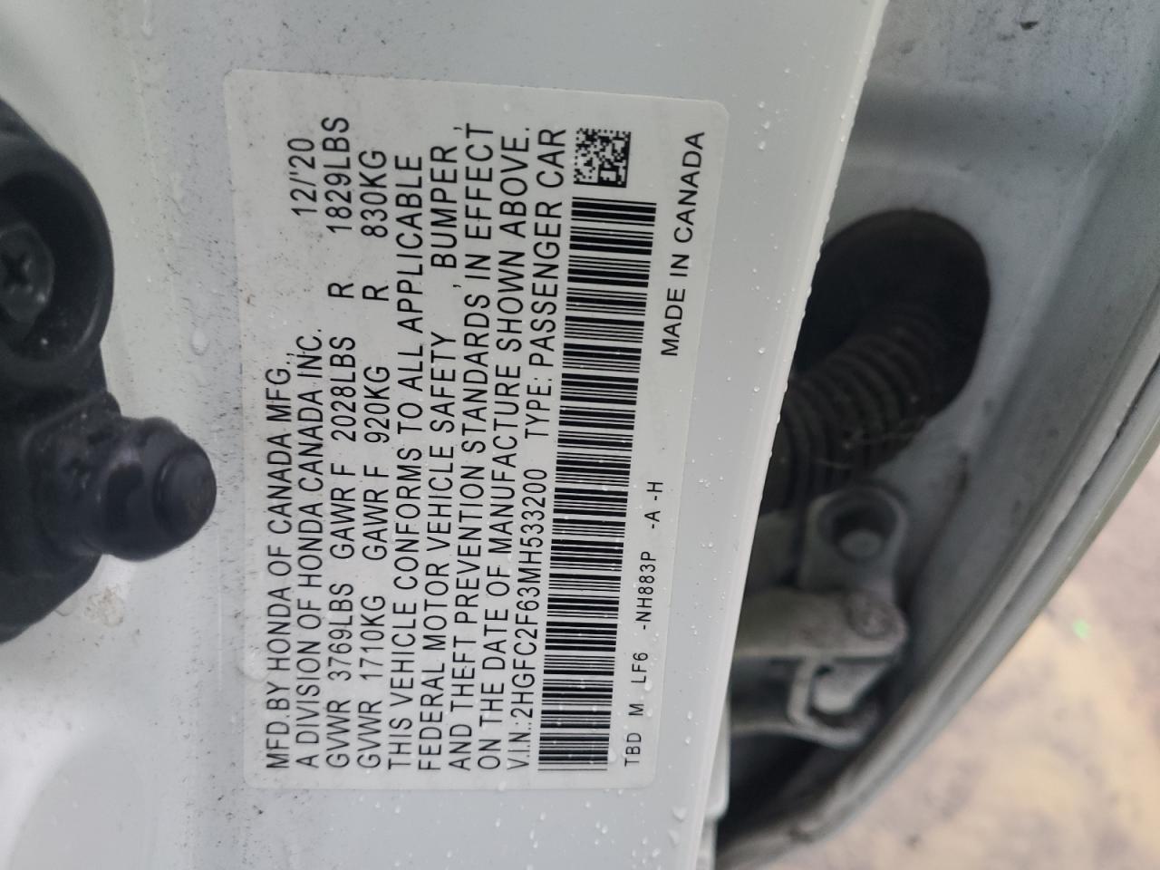 2HGFC2F63MH533200 HONDA CIVIC 2021