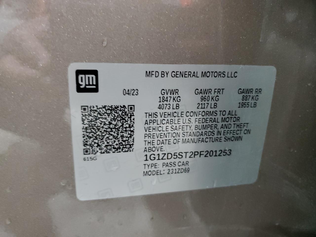 1G1ZD5ST2PF201253 CHEVROLET MALIBU 2023