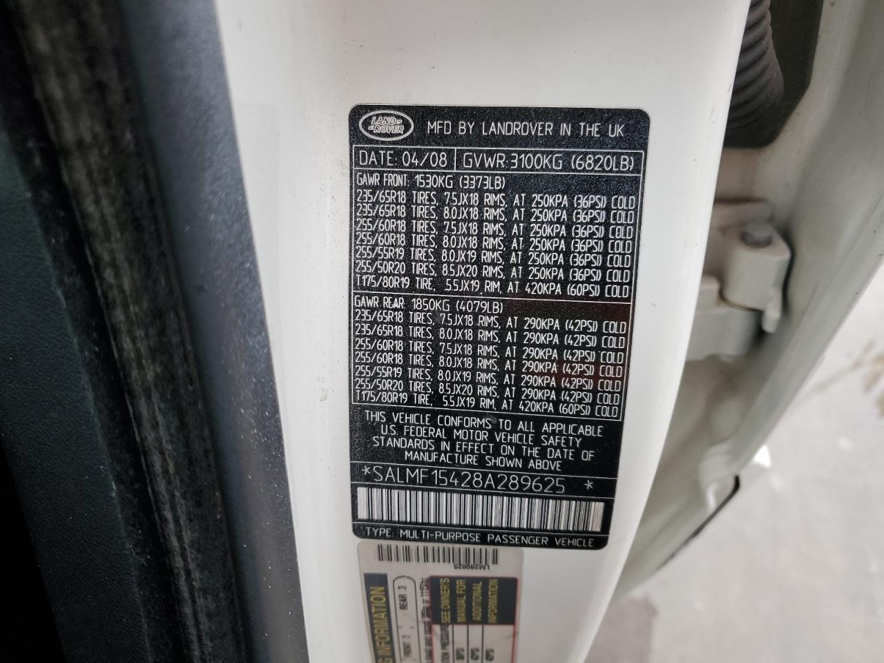 2008 Land Rover Range Rover Hse VIN: SALMF15428A289625 Lot: 44638735