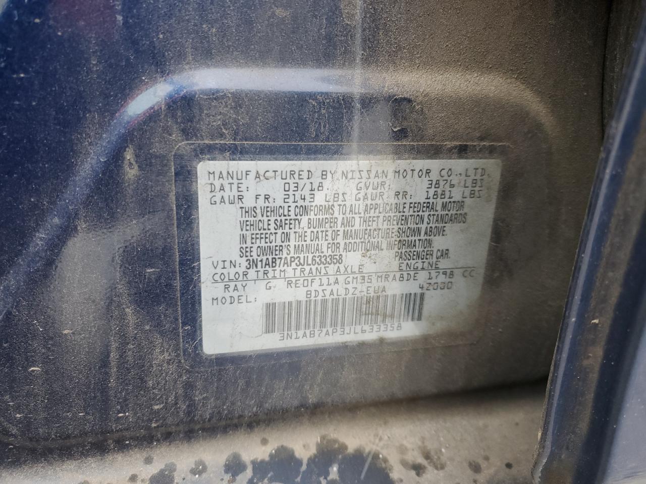 3N1AB7AP3JL633358 NISSAN SENTRA 2018