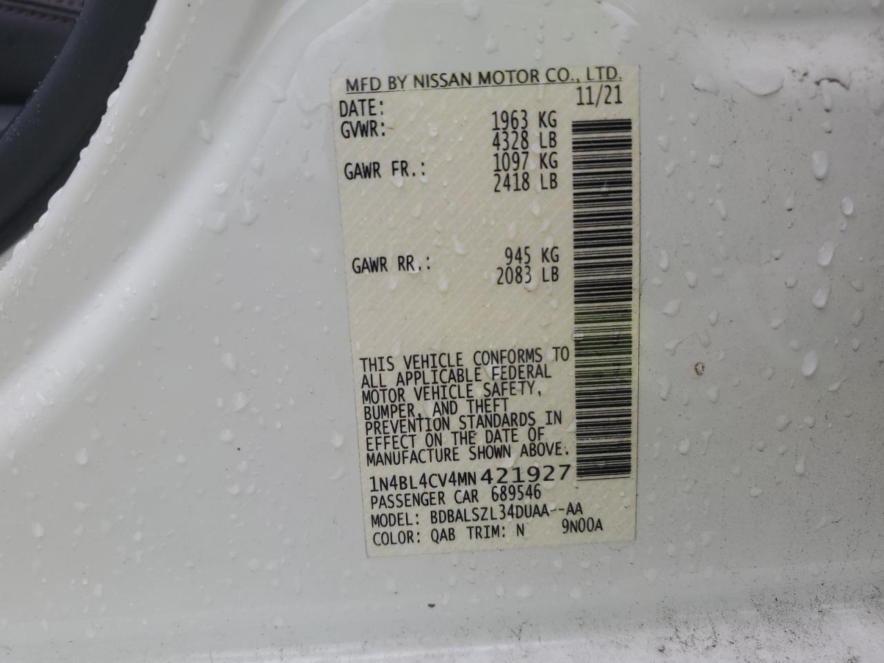 1N4BL4CV4MN421927 NISSAN ALTIMA 2021