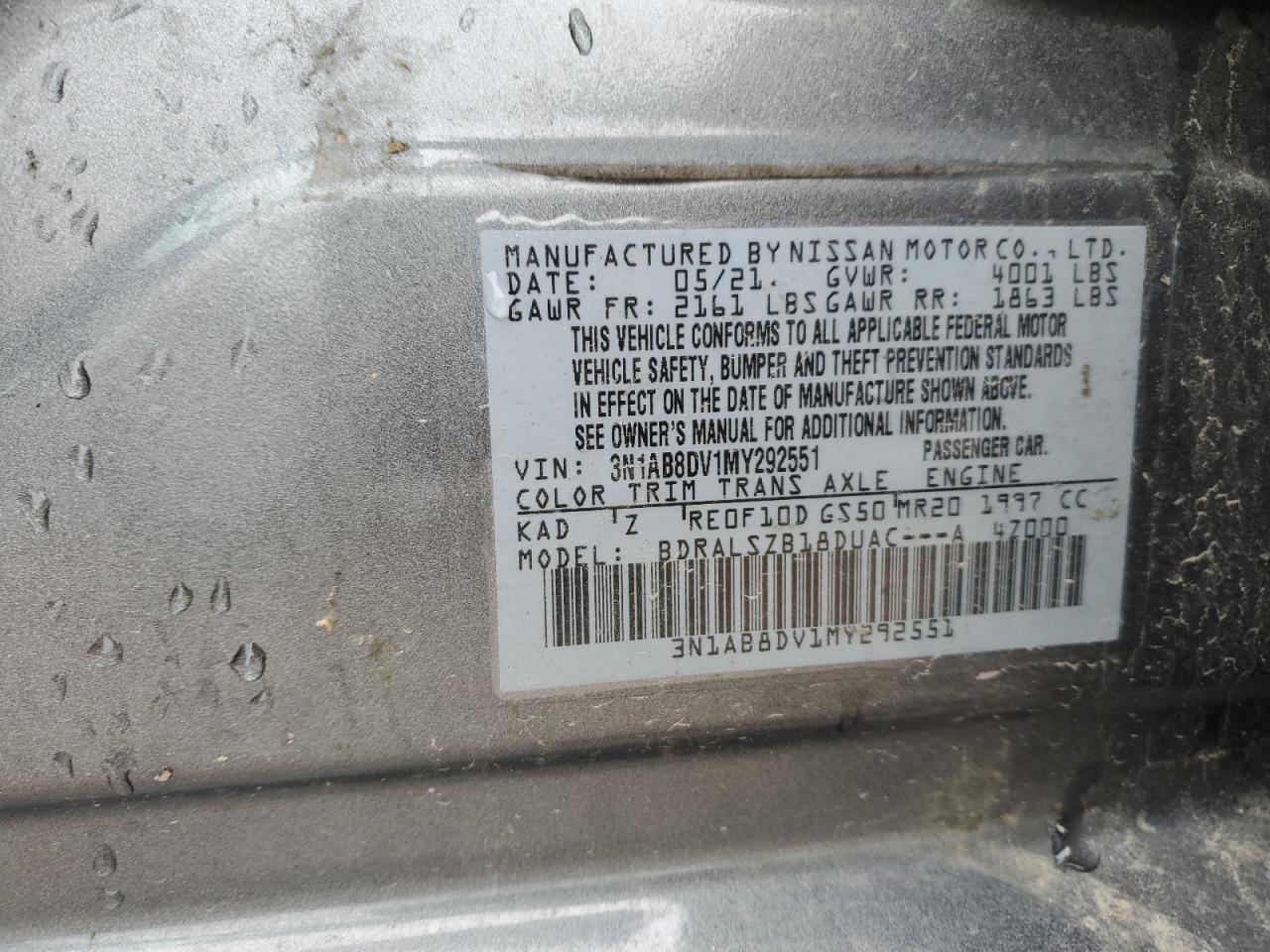 3N1AB8DV1MY292551 NISSAN SENTRA 2021
