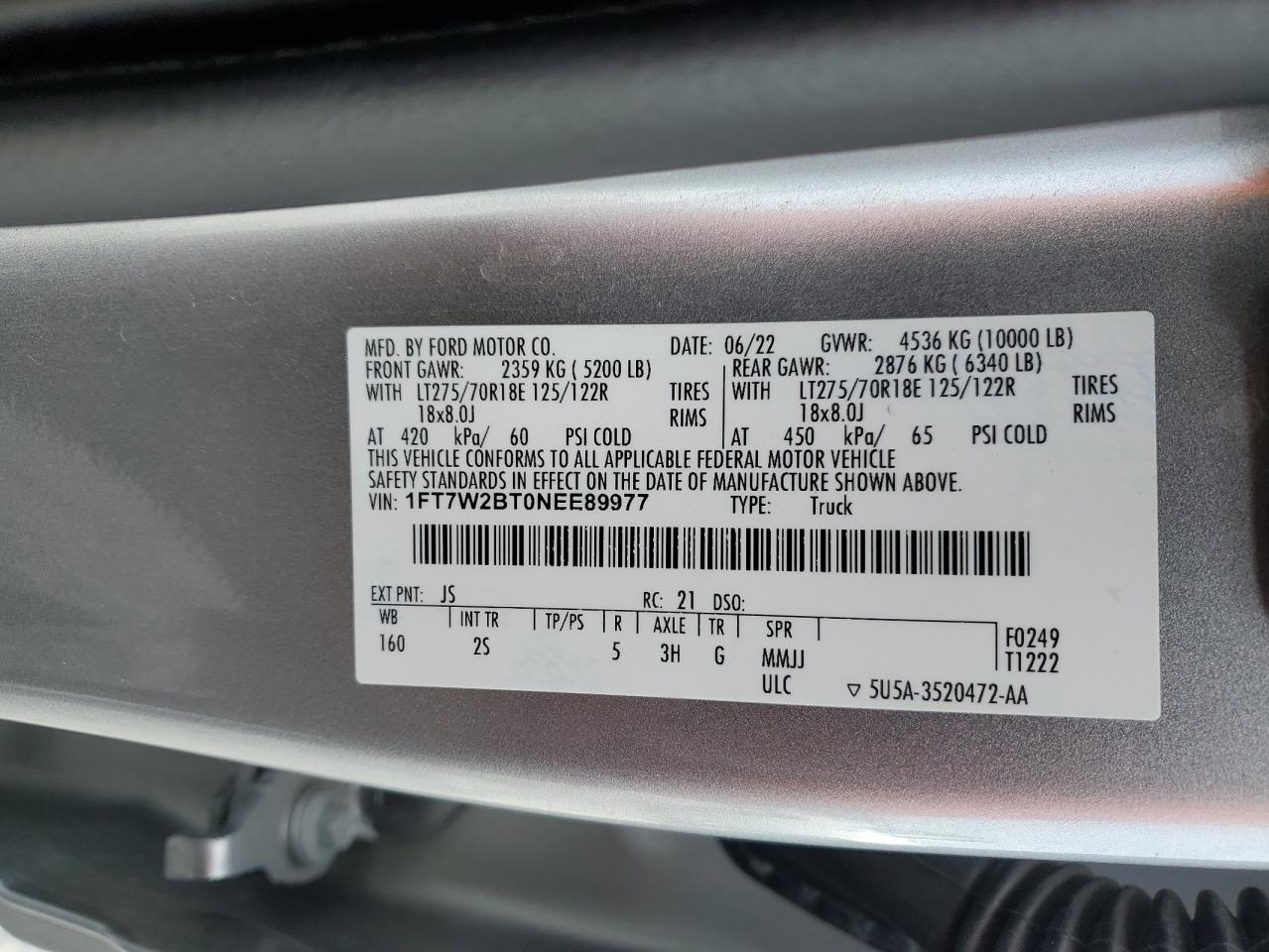 1FT7W2BT0NEE89977 FORD F250 2022