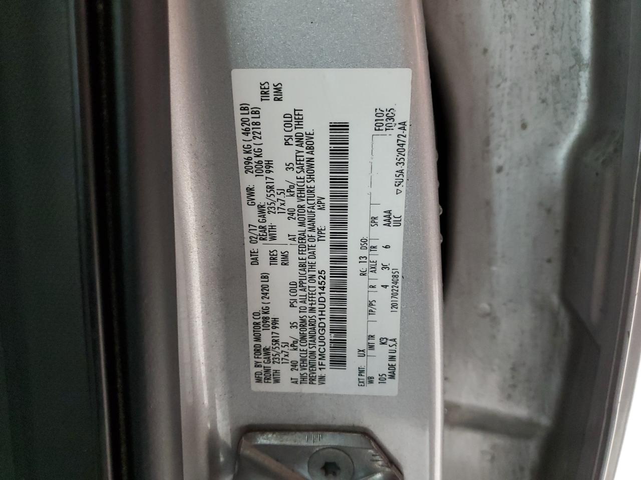 1FMCU0GD1HUD14525 FORD ESCAPE 2017