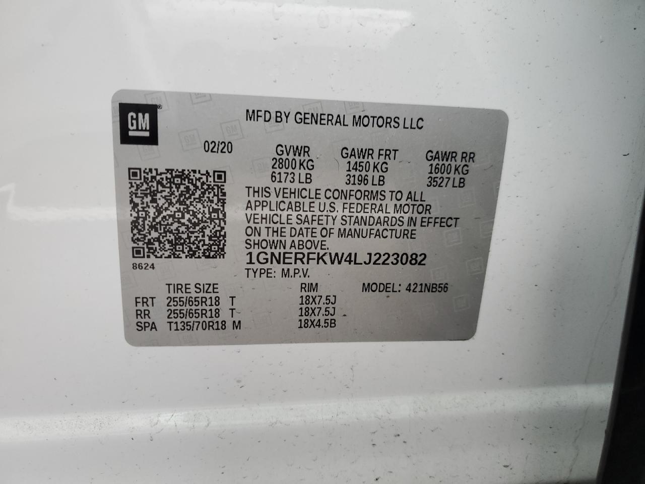 1GNERFKW4LJ223082 CHEVROLET TRAVERSE 2020